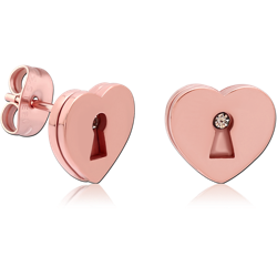 ROSE GOLD PVD COATED SURGICAL STEEL GRADE 316L JEWELED EAR STUDS PAIR