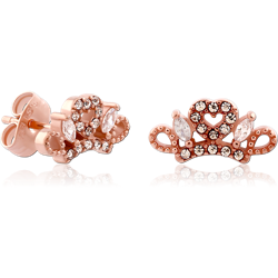 ROSE GOLD PVD COATED SURGICAL STEEL GRADE 316L JEWELED EAR STUDS PAIR