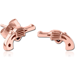 ROSE GOLD PVD COATED SURGICAL STEEL GRADE 316L EAR STUDS PAIR - GUN