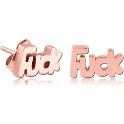 ROSE GOLD PVD COATED SURGICAL STEEL GRADE 316L EAR STUDS PAIR - FUCK