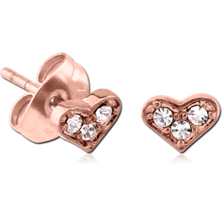 ROSE GOLD PVD COATED SURGICAL STEEL GRADE 316L JEWELED EAR STUDS PAIR - HEART