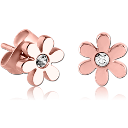 ROSE GOLD PVD COATED SURGICAL STEEL GRADE 316L JEWELED EARRINGS PAIR - FLOWER