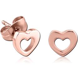 ROSE GOLD PVD COATED SURGICAL STEEL GRADE 316L EAR STUDS PAIR - HEART