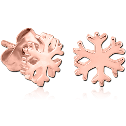 ROSE GOLD PVD COATED SURGICAL STEEL GRADE 316L EAR STUDS PAIR - SNOWFLAKE