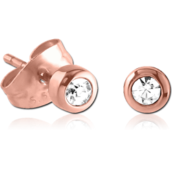 ROSE GOLD PVD COATED SURGICAL STEEL GRADE 316L JEWELED EAR STUDS PAIR