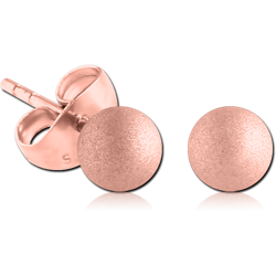 ROSE GOLD PVD COATED SURGICAL STEEL GRADE 316L EAR STUDS PAIR - SANDBLAST BALL 6MM
