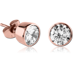 ROSE GOLD PVD COATED SURGICAL STEEL GRADE 316L JEWELED EARRINGS PAIR