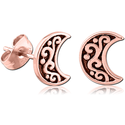 ROSE GOLD PVD COATED SURGICAL STEEL GRADE 316L EAR STUDS PAIR-MOON