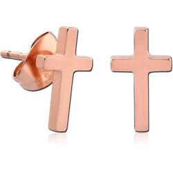ROSE GOLD PVD COATED SURGICAL STEEL GRADE 316L EAR STUDS PAIR - CROSS