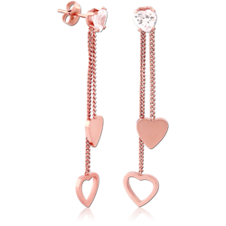 ROSE GOLD PVD COATED SURGICAL STEEL GRADE 316L JEWELED CHAIN EAR STUDS PAIR