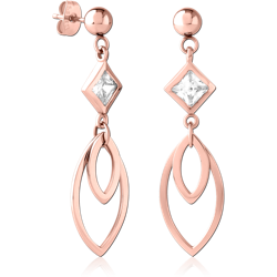 ROSE GOLD PVD COTED SURGICAL STEEL GRADE 316L JEWELED EAR STUDS PAIR