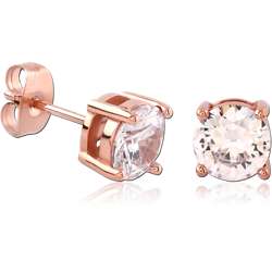 ROSE GOLD PVD COATED SURGICAL STEEL GRADE 316L JEWELED EAR STUDS PAIR