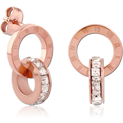 ROSE GOLD PVD COATD SURGICAL STEEL GRADE 316L JEWELED EAR STUDS PAIR