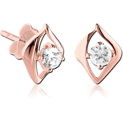 ROSE GOLD PLATED STERLING 925 SILVER JEWELED EAR STUDS PAIR