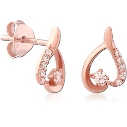 STERLING 925 SILVER ROSE GOLD PLATED JEWELED EAR STUDS PAIR SPECIAL NEW DESIGN