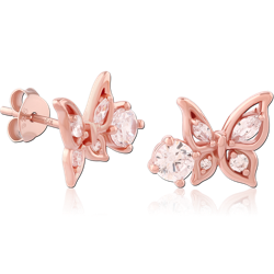 STERLING 925 SILVER ROSE GOLD PLATED JEWELED EAR STUDS PAIR SPECIAL NEW DESIGN