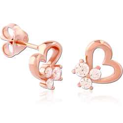 STERLING 925 SILVER ROSE GOLD PLATED JEWELED EAR STUDS PAIR SPECIAL NEW DESIGN