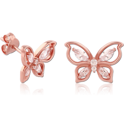 STERLING 925 SILVER ROSE GOLD PLATED JEWELED EAR STUDS PAIR SPECIAL NEW DESIGN