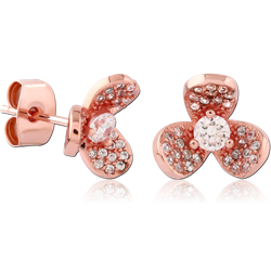 STERLING 925 SILVER ROSE GOLD PLATED JEWELED EAR STUDS PAIR SPECIAL NEW DESIGN