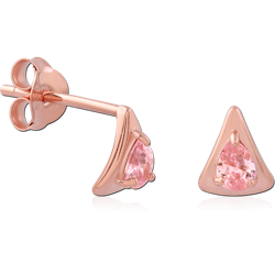 STERLING 925 SILVER ROSE GOLD PLATED JEWELED EAR STUDS PAIR