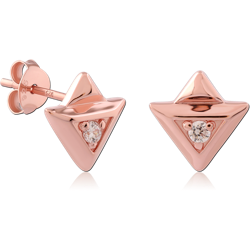 STERLING 925 SILVER ROSE GOLD PLATED JEWELED EAR STUDS PAIR