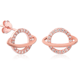 STERLING 925 SILVER ROSE GOLD PLATED JEWELED EAR STUDS PAIR