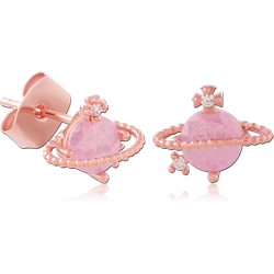 STERLING 925 SILVER ROSE GOLD PLATED JEWELED EAR STUDS PAIR