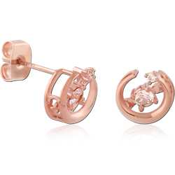 STERLING 925 SILVER ROSE GOLD PLATED JEWELED EAR STUDS PAIR