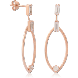 STERLING 925 SILVER ROSE GOLD PLATED JEWELED EAR STUDS PAIR - FLOWER