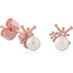 STERLING 925 SILVER ROSE GOLD PLATED JEWELED EAR STUDS PAIR SPECIAL NEW DESIGN