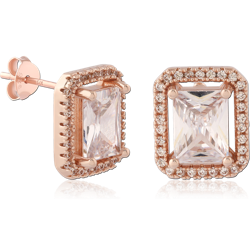 STERLING 925 SILVER ROSE GOLD PLATED JEWELED EAR STUDS PAIR