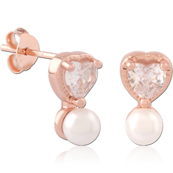 STERLING 925 SILVER ROSE GOLD PLATED JEWELED EAR STUDS PAIR SPECIAL NEW DESIGN