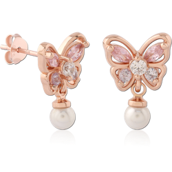 STERLING 925 SILVER  ROSE GOLD PLATED JEWELED EAR STUDS PAIR SPECIAL NEW DESIGN