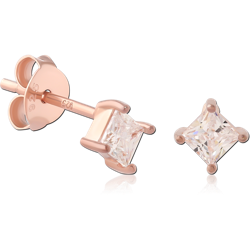 STERLING 925 SILVER ROSE GOLD PLATED JEWELED EAR STUDS PAIR SPECIAL NEW DESIGN