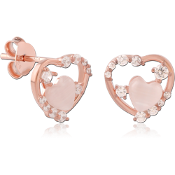 STERLING 925 SILVER  ROSE GOLD PLATED JEWELED EAR STUDS PAIR SPECIAL NEW DESIGN