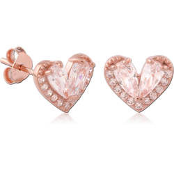 STERLING 925 SILVER  ROSE GOLD PLATED JEWELED EAR STUDS PAIR SPECIAL NEW DESIGN