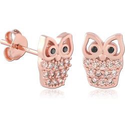 STERLING 925 SILVER ROSE GOLD PLATED JEWELED EAR STUDS PAIR SPECIAL NEW DESIGN