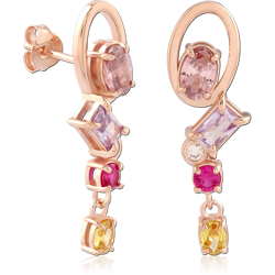 STERLING 925 SILVER ROSE GOLD PLATED JEWELED EAR STUDS PAIR