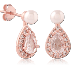 STERLING 925 SILVER ROSE GOLD PLATED JEWELED EAR STUDS PAIR