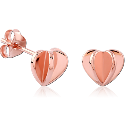 STERLING 925 SILVER ROSE GOLD PVD COATED EAR STUDS PAIR - 3D HEART