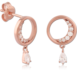 STERLING 925 SILVER ROSE GOLD PLATED JEWELED EAR STUDS PAIR