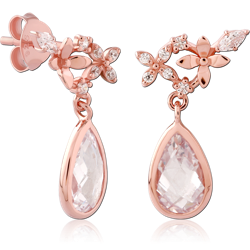 STERLING 925 SILVER ROSE GOLD PVD COATED JEWELED EAR STUDS PAIR