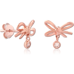 STERLING 925 SILVER ROSE GOLD PVD COATED JEWELED EAR STUDS PAIR