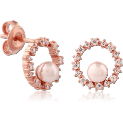 STERLING 925 SILVER ROSE GOLD PLATED JEWELED EAR STUDS PAIR SPECIAL NEW DESIGN