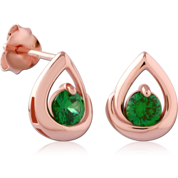 STERLING 925 SILVER ROSE GOLD PLATED JEWELED EAR STUDS PAIR