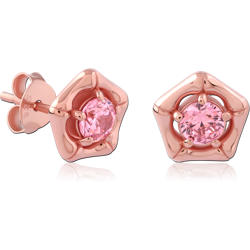 STERLING 925 SILVER ROSE GOLD PLATED JEWELED EAR STUDS PAIR