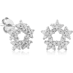 STERLING SILVER 925 RHODIUM COATED JEWELED EAR STUDS PAIR SPECIAL NEW DESIGN