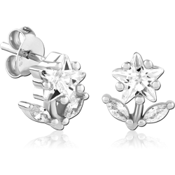 STERLING SILVER 925 RHODIUM COATED JEWELED EAR STUDS PAIR SPECIAL NEW DESIGN