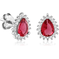 STERLING SILVER 925 RHODIUM COATED JEWELED EAR STUDS PAIR SPECIAL NEW DESIGN