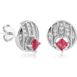 STERLING SILVER 925 RHODIUM COATED JEWELED EAR STUDS PAIR SPECIAL NEW DESIGN